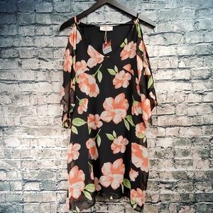 Peach Love | Floral Cold Shoulder Mini Tunic Shirt
